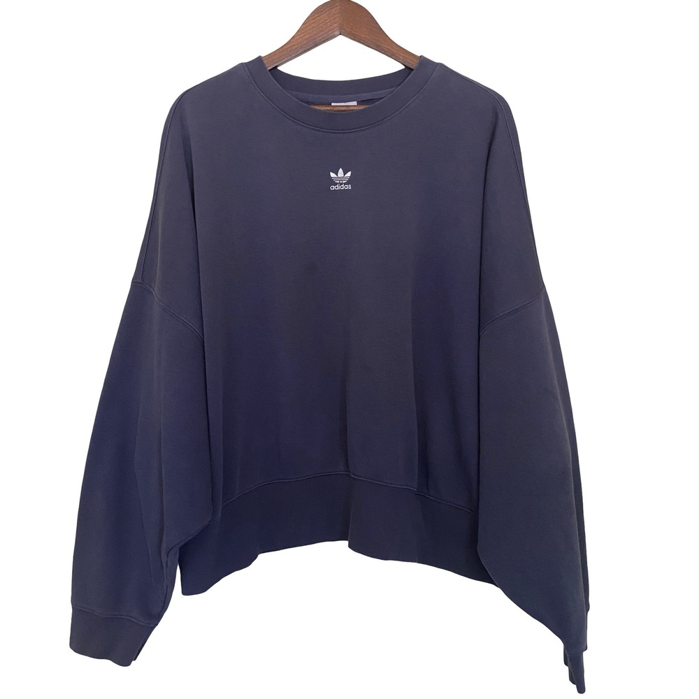 Adidas Adicolor Essentials Women Sweatshirt L Navy Blue Trefoil Crewneck Fleece‎